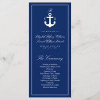 Dark Blue Nautical Wedding Program Rack Cards