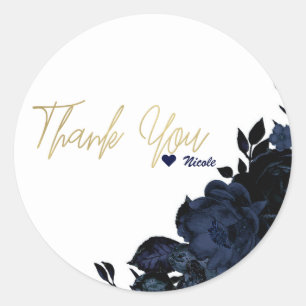 Dark Blue Navy Blume Floral Gothic Glam Gefallen Runder Aufkleber
