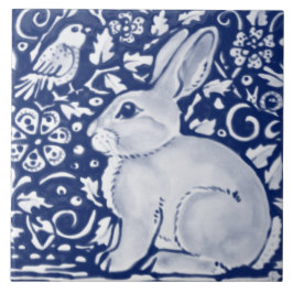 Dark Blue Navy Cobalt Rabbit Bird Chinoiserie Fliese