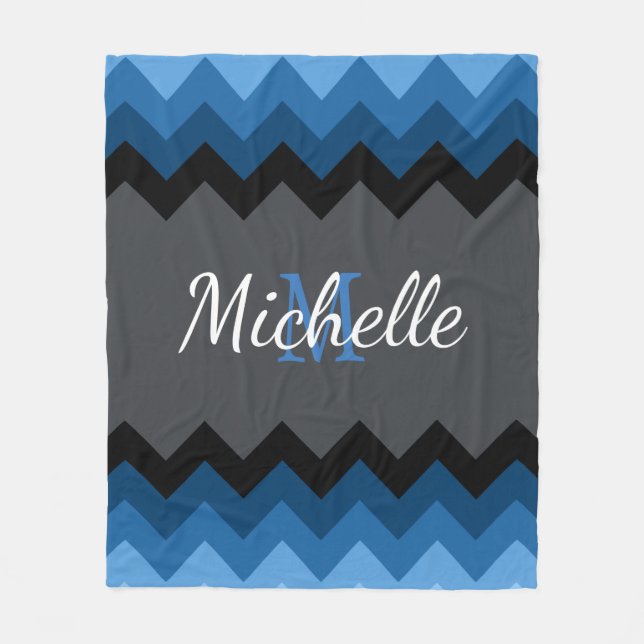 Dark Blue Ombre Chevrons Monogram Fleece Blanket (Vorderseite)