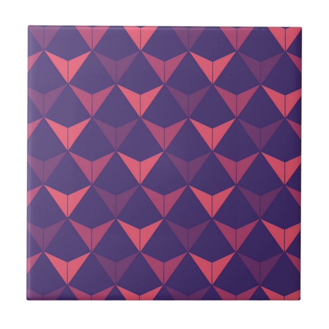 Dark Blue Orange Geometric Triangle Pattern Fliese (Vorderseite)