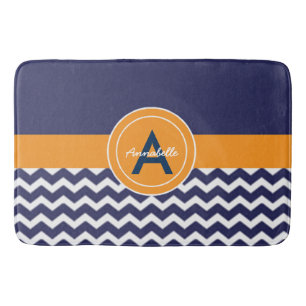 Dark Blue Orange Zickzack Badematte