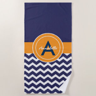Dark Blue Orange Zickzack Strandtuch