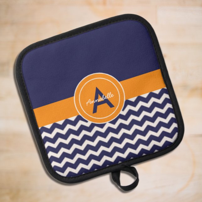 Dark Blue Orange Zickzack Topflappen (Von Creator hochgeladen)
