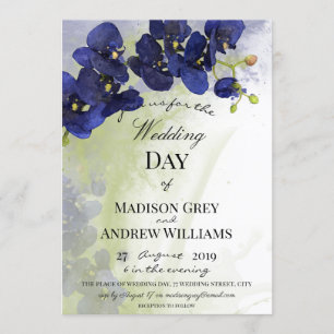 Dark Blue Orchid Watercolor Wedding Einladung