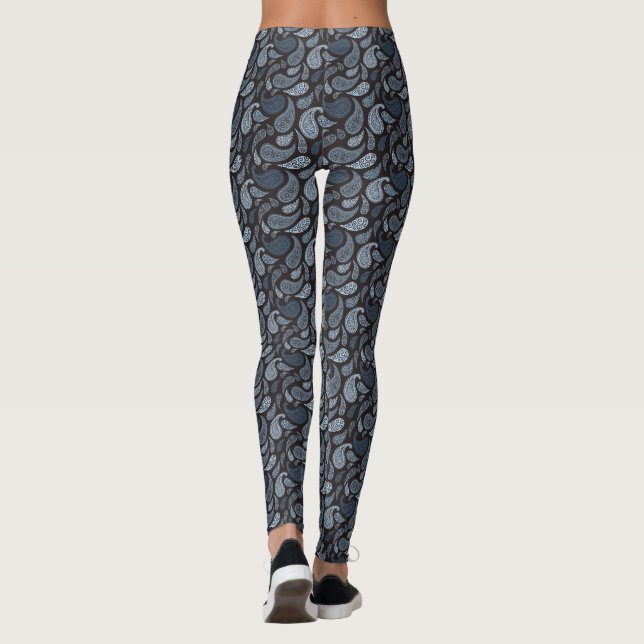 Dark Blue Paisley Pattern Leggings (Rückseite)