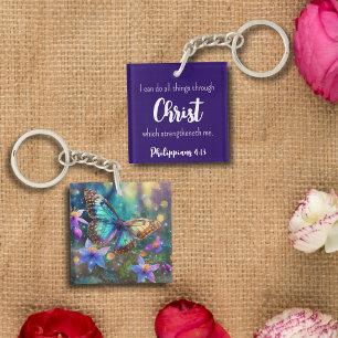 Dark Blue Philippians 4:13 Schrift Butterfly Schlüsselanhänger