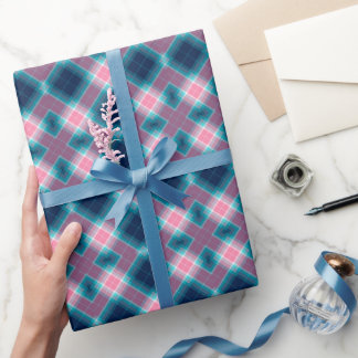 Dark Blue Pink tartan Kariert Gingham Pattern Geschenkpapier