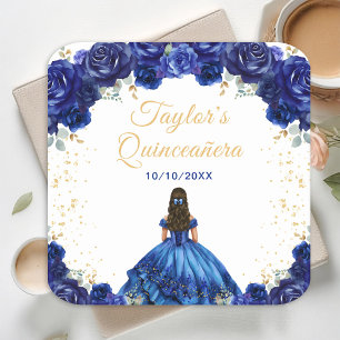 Dark Blue Princess Floral Quinceañera Rechteckiger Pappuntersetzer