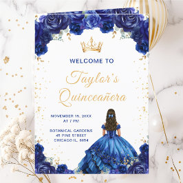 Dark Blue Princess Floral Quinceñera Programm