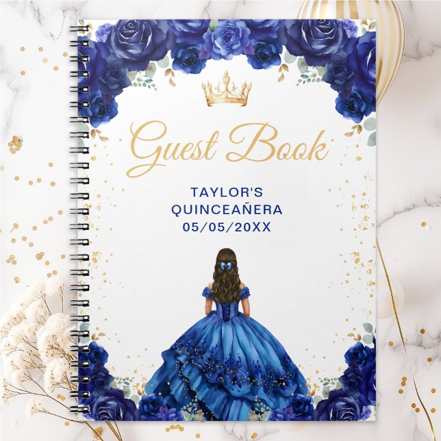 Dark Blue Princess Quinceañera Gästebuch Notizblock (Von Creator hochgeladen)