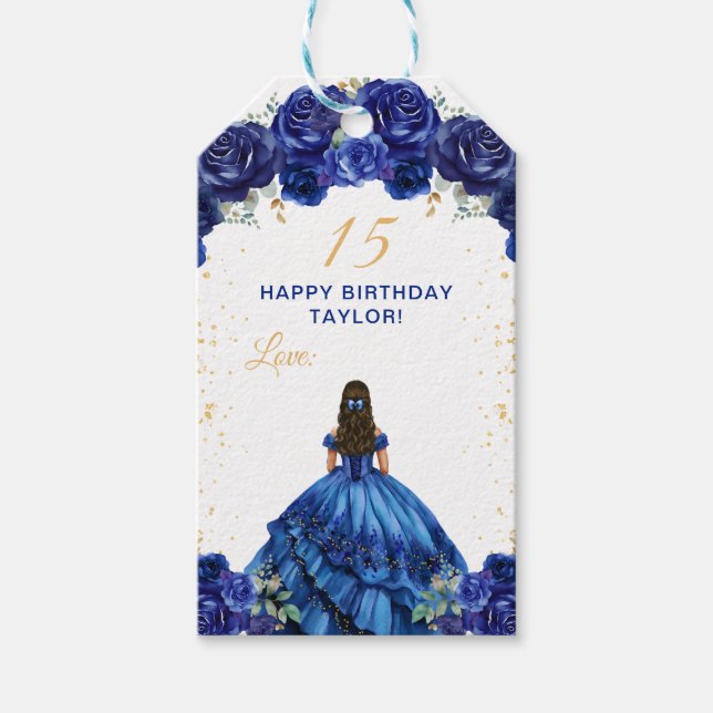 Dark Blue Princess Quinceañera Happy Birthday Geschenkanhänger (Vorderseite)