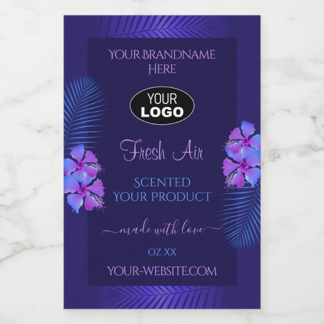 Dark Blue Product Label Exotic Purple Flowers Logo Lebensmitteletikett (Einzelnes Label)