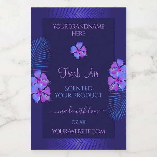 Dark Blue Product Labels Exotic Purple Flowers Lebensmitteletikett (Einzelnes Label)