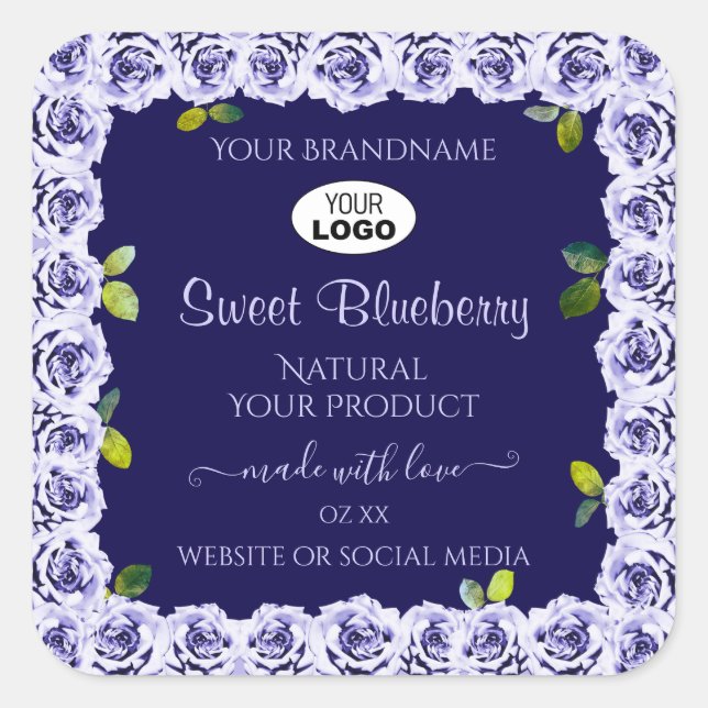 Dark Blue Product Packaging Labels Rose Frame Logo Quadratischer Aufkleber (Vorderseite)