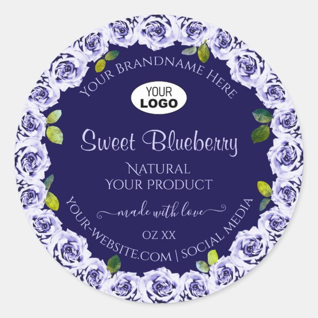 Dark Blue Product Packaging Labels Rose Frame Logo Runder Aufkleber (Vorderseite)