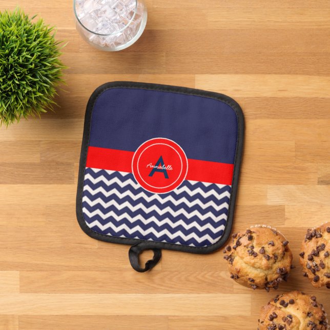 Dark Blue Red Zickzack Topflappen (Oben Unten)