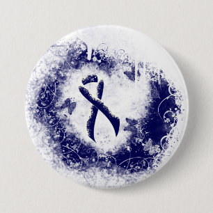 Dark Blue Ribbon Grunge Herz Button