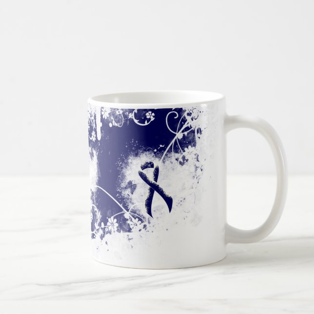 Dark Blue Ribbon Grunge Herz Kaffeetasse (Rechts)