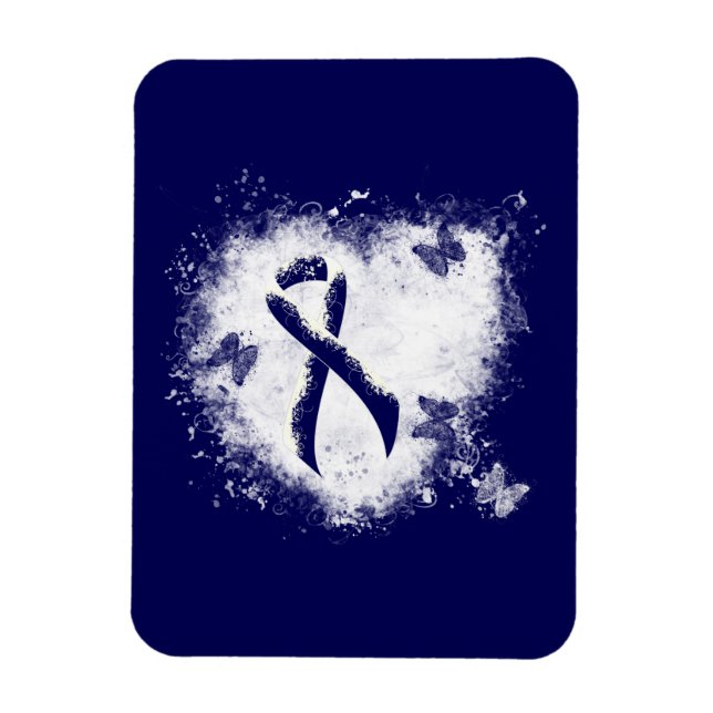 Dark Blue Ribbon Grunge Herz Magnet (Vertikal)