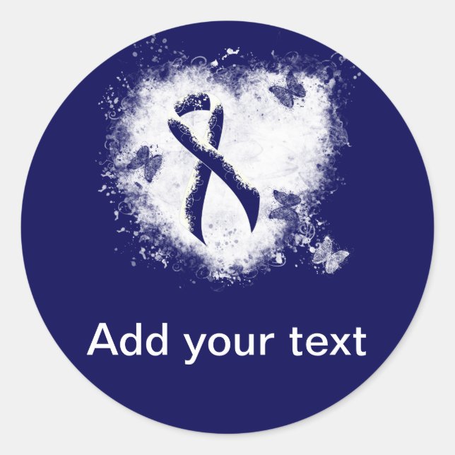 Dark Blue Ribbon Grunge Herz Runder Aufkleber (Vorderseite)