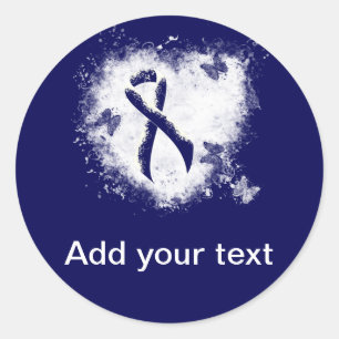 Dark Blue Ribbon Grunge Herz Runder Aufkleber