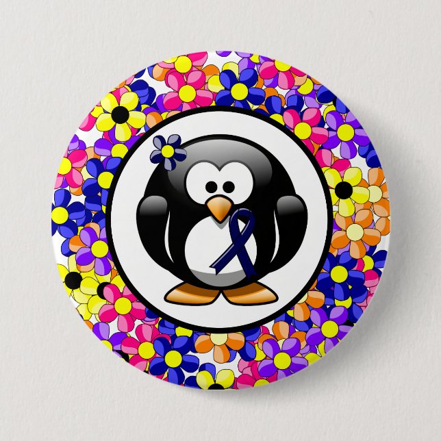 Dark Blue Ribbon Penguin Button (Vorderseite)