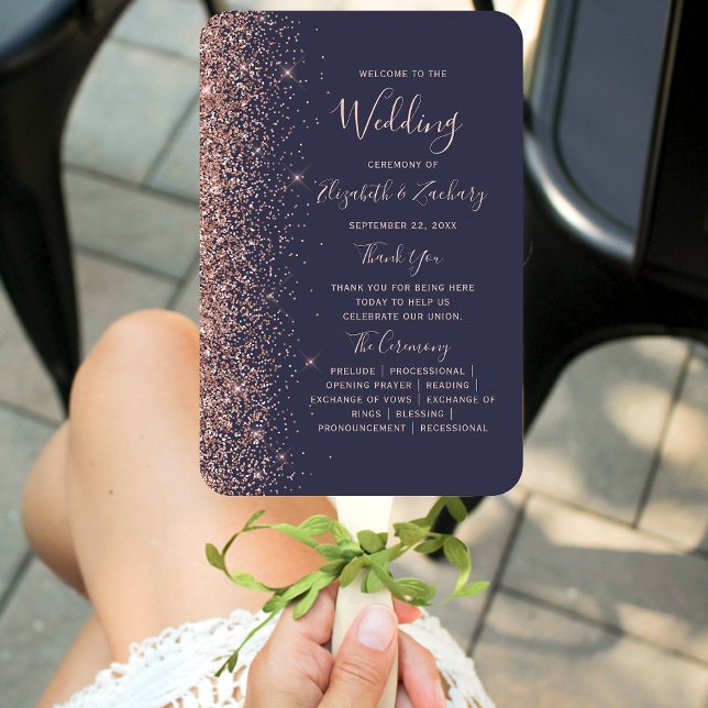 Dark Blue Rose Gold Glitzer Edge Wedding Program Fächer (Von Creator hochgeladen)