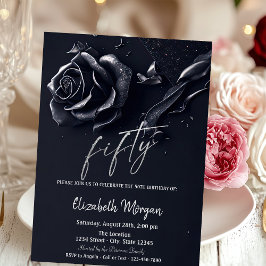 Dark Blue Rose Gothic 50. Geburtstag Einladung