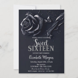 Dark Blue Rose Gothic Sweet 16 Einladung