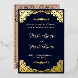 Dark Blue Royalty Wedding Foil Einladung