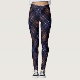 Dark Blue Scottish Tartan Karierte Raute Leggings