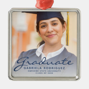 Dark Blue Script Foto Abschluss Keepake Ornament Aus Metall