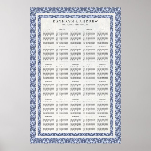 Dark Blue Seigaiha Hochzeit-/Veranstaltungsdiagram Poster (Vorne)