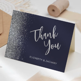 Dark Blue Silver Glitzer Hochzeit Vielen Dank Karte