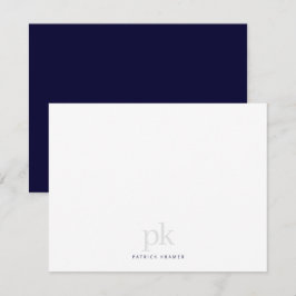 Dark Blue Simple Modern Monogram Beruflich Mitteilungskarte
