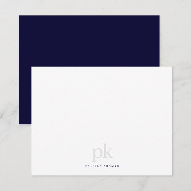 Dark Blue Simple Modern Monogram Beruflich Mitteilungskarte (Vorne/Hinten)