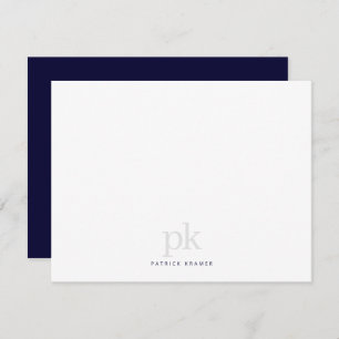 Dark Blue Simple Modern Monogram Beruflich Mitteilungskarte