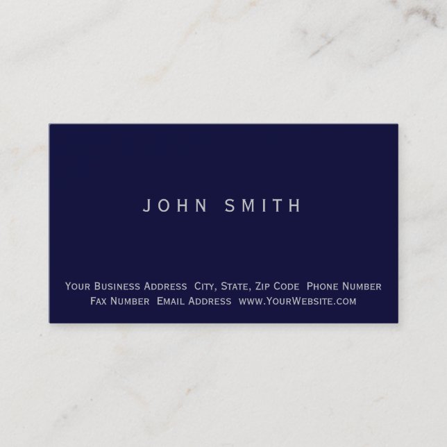 Dark Blue Simple Schlicht Business Card Visitenkarte (Vorderseite)