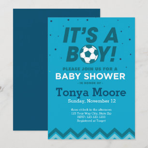 Dark Blue Soccer Baby Shower Einladung