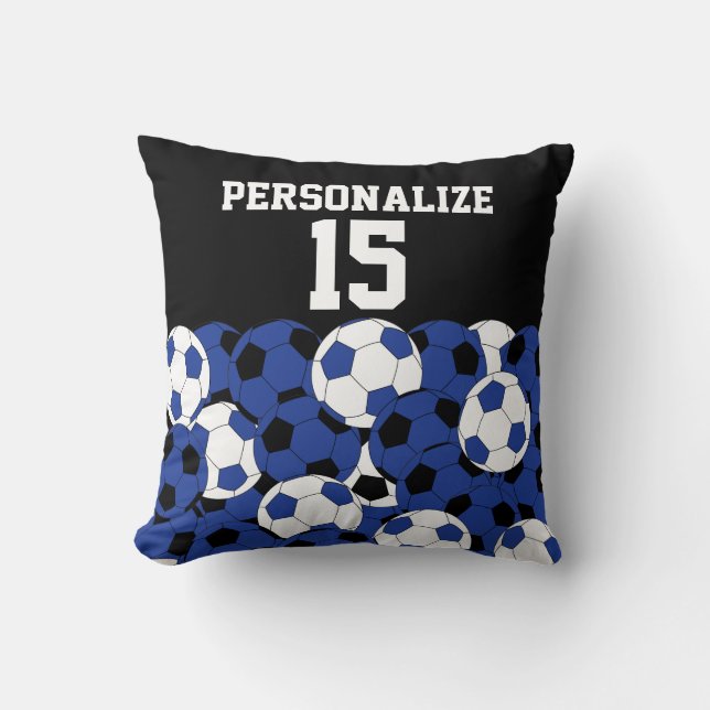 Dark Blue Soccer Ball Collage | DIY Name & Number Kissen (Vorderseite)