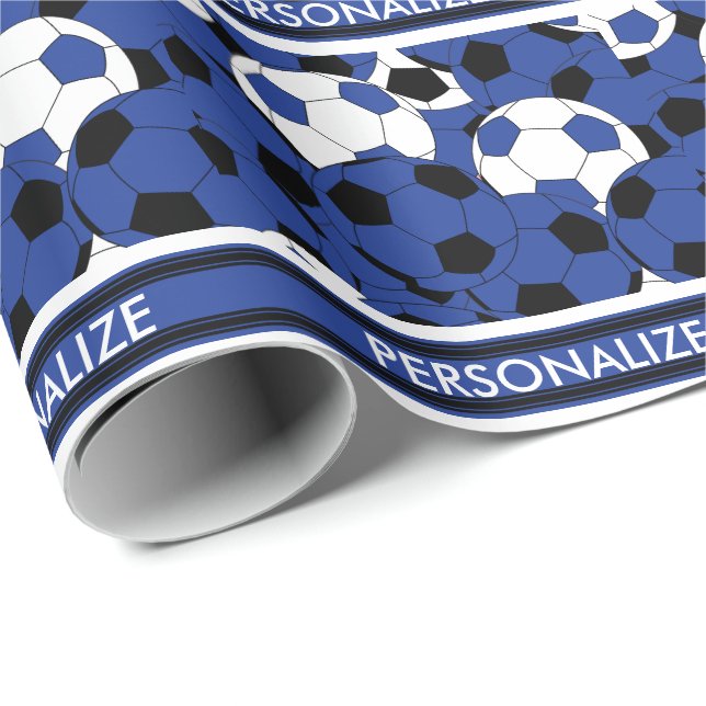 Dark Blue Soccer Ball Collage Geschenkpapier (Rolleneckpunkt)
