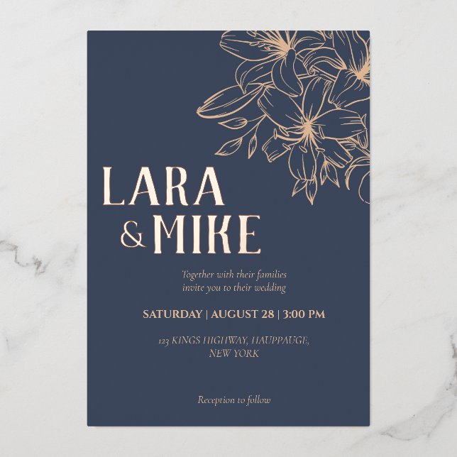 Dark Blue Soft Wedding Folieneinladung (Vorderseite)