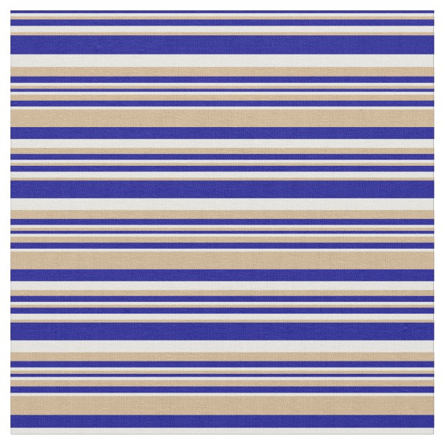 Dark Blue, Tan & Minze Cream Lines Muster Stoff (Nahaufnahme)