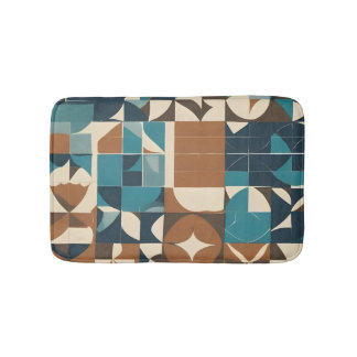 Dark Blue, Teal, Brown, and Tan Geometric Pattern Badematte