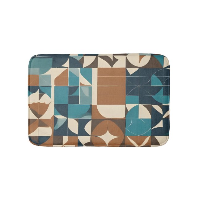 Dark Blue, Teal, Brown, and Tan Geometric Pattern Badematte (Vorderseite)