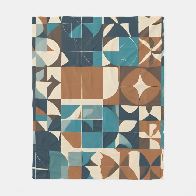 Dark Blue, Teal, Brown, and Tan Geometric Pattern Fleecedecke (Vorderseite)