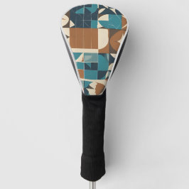 Dark Blue, Teal, Brown, and Tan Geometric Pattern Golf Headcover