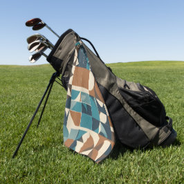 Dark Blue, Teal, Brown, and Tan Geometric Pattern Golfhandtuch