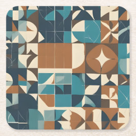 Dark Blue, Teal, Brown, and Tan Geometric Pattern Rechteckiger Pappuntersetzer